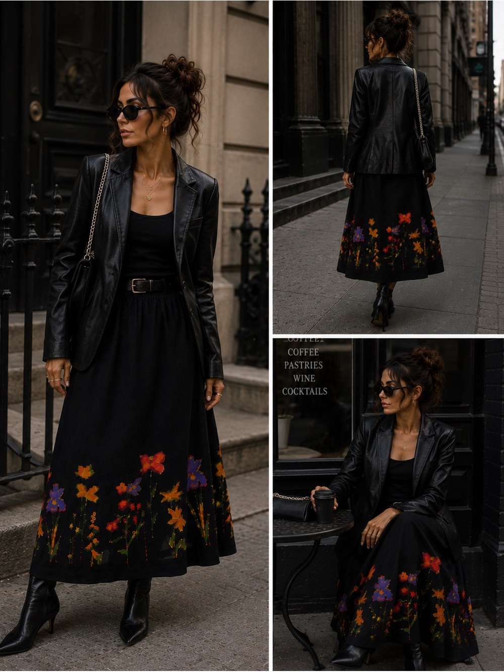 Whimsigoth Vintage 100% silk grunge chic Womens Black Floral Maxi Skirt Sz 8 - Picture 2 of 14